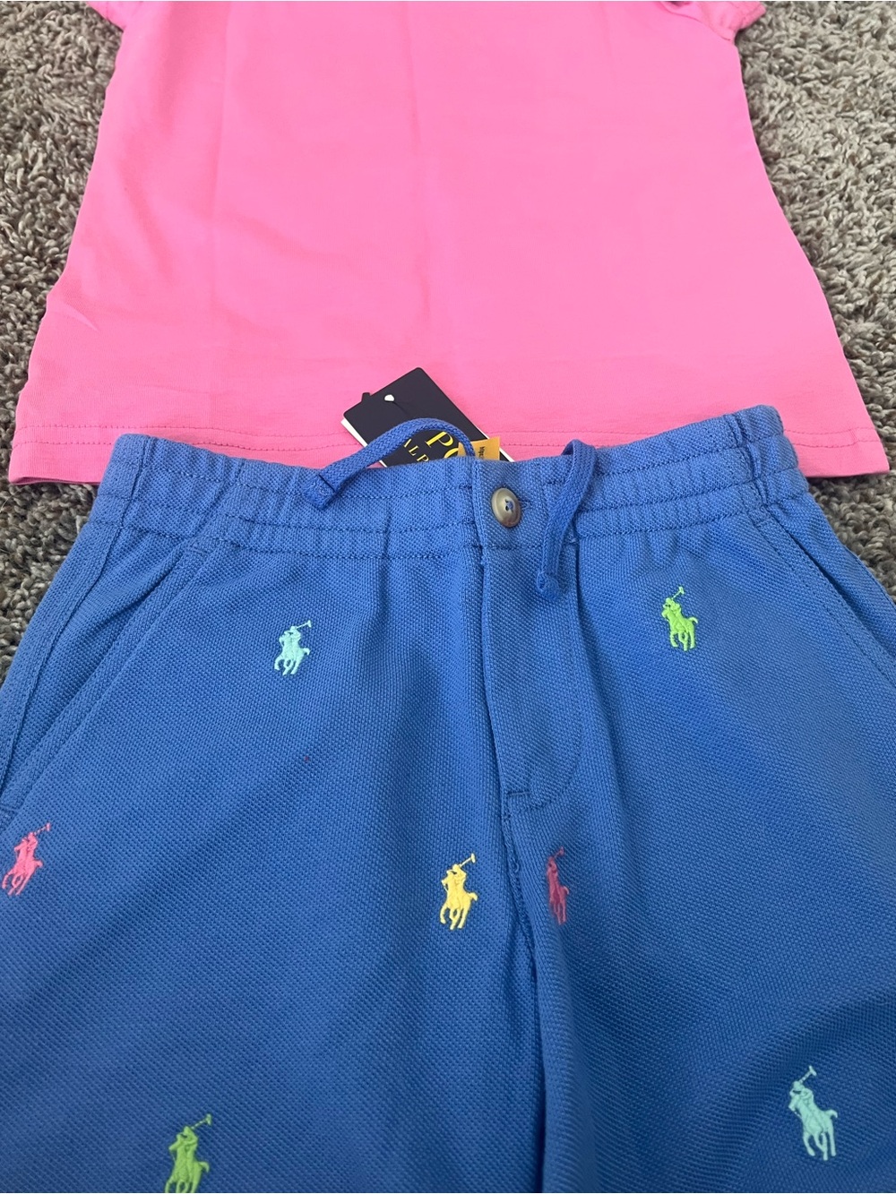 NWT Boys Polo Ralph Lauren Pink Tee & Blue Embroidered Polo Shorts Set - Picture 3 of 3